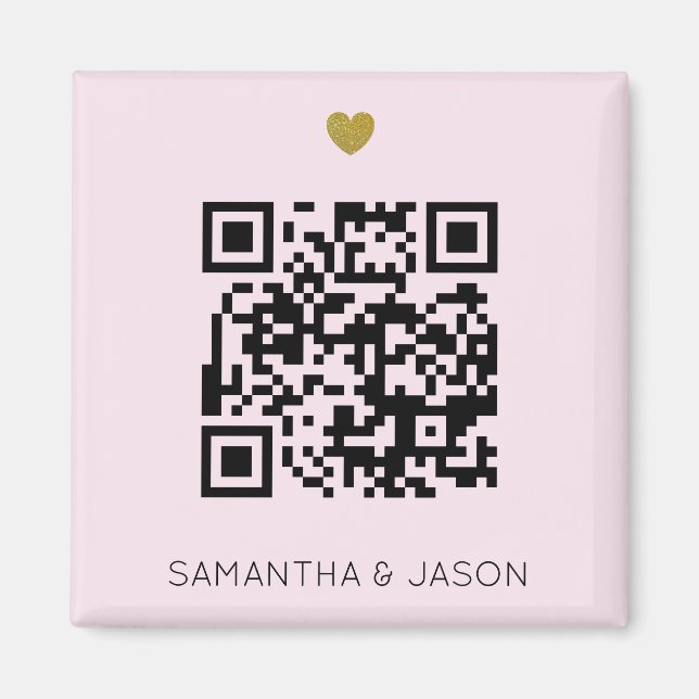 Imán Invitación de matrimonio de código QR rosa de Rubo (Frente)