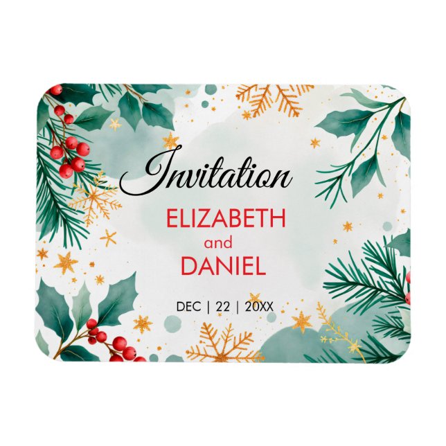 Imán Invitación de matrimonio para Navidades de acuarel (Horizontal)