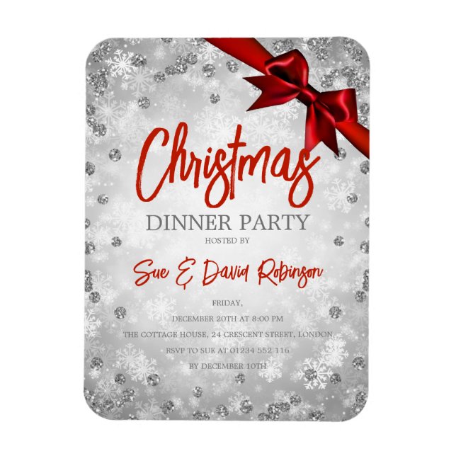 Imán Invitación de Navidad de la cinta roja de Purpurin (Vertical)