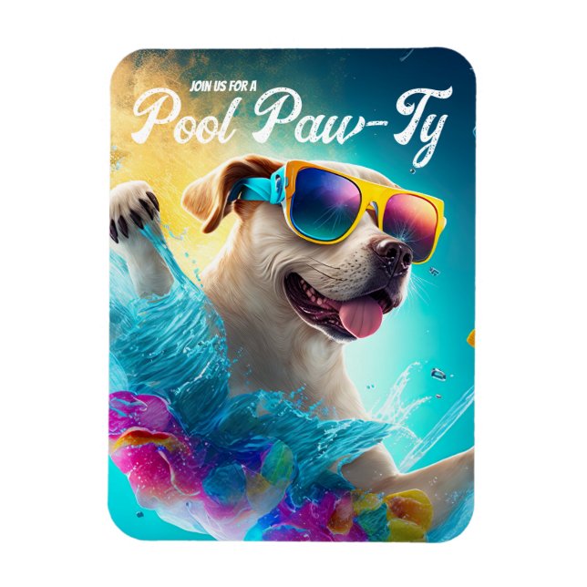 Imán Invitación de trazo de piscina, Fiesta de cachorro (Vertical)
