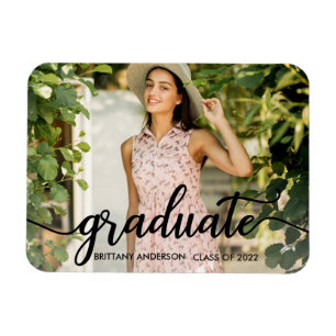 Imán Invitación fotográfica de graduación de caligrafía