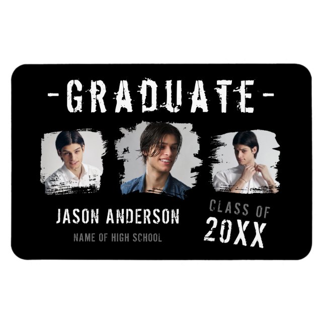Imán Invitación Grunge Black 3 Photo Graduate de Guay (Horizontal)