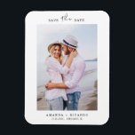 Imán Invitación Minimalista de fotógrafos Bodas<br><div class="desc">El diseño de Save The Date moderno incluye lo más importante: su impresionante foto con un toque de caligrafía moderna.  Fácilmente personalizar de la parte delantera y trasera de la tarjeta con sus datos personales.</div>