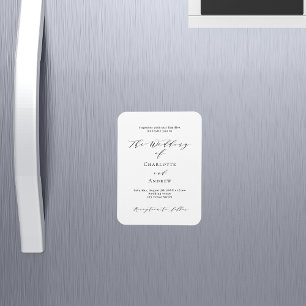 Imán invitación moderna de color blanco negro boda