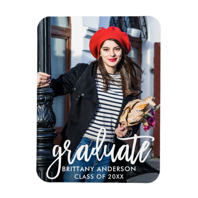 Imán Invitación moderna de graduación de foto con guión (Vertical)