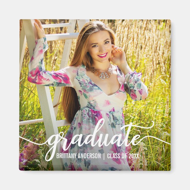 Imán Invitación moderna de graduación de guiones. Foto  (Frente)