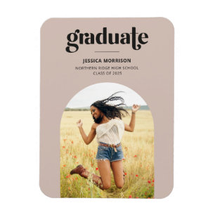 Imán Invitación negrita de graduación rosada y negra