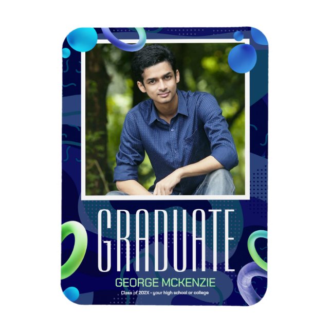 Imán Invitación personalizada de graduación azul (Vertical)