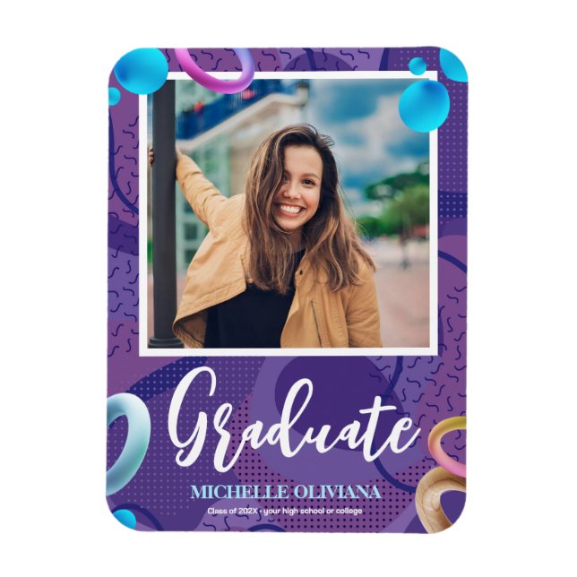 Imán Invitación personalizada de graduación púrpura (Vertical)