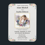 Imán Invitación tradicional a la boda fotográfica<br><div class="desc">Este tradicional diseño de color fotográfico con decoración floral llamará la atención,  con una imagen editable en su centro pero con una acuarela de una iglesia. ¡Edita tus nombres,  y la fecha y estás bien! Sin embargo,  si lo desea,  también puede editar el texto.</div>