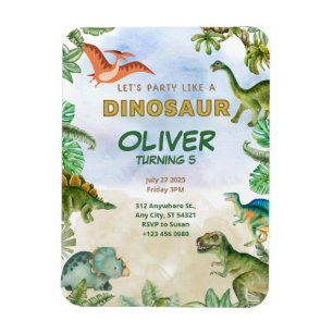 Imán Invitaciones de cumpleaños de Dinosaur Dino T-rex 