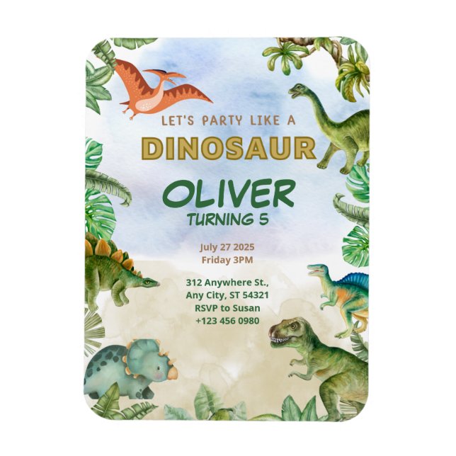 Imán Invitaciones de cumpleaños de Dinosaur Dino T-rex  (Vertical)