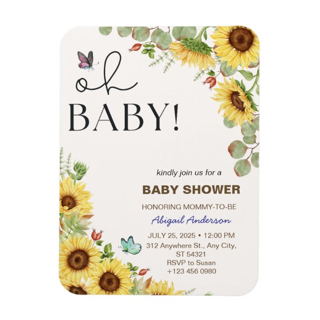 Imán Invitaciones de Shower de Bebé Niña Floral Botánic (Vertical)