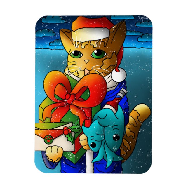Imán Invitado del gato del navidad (Vertical)