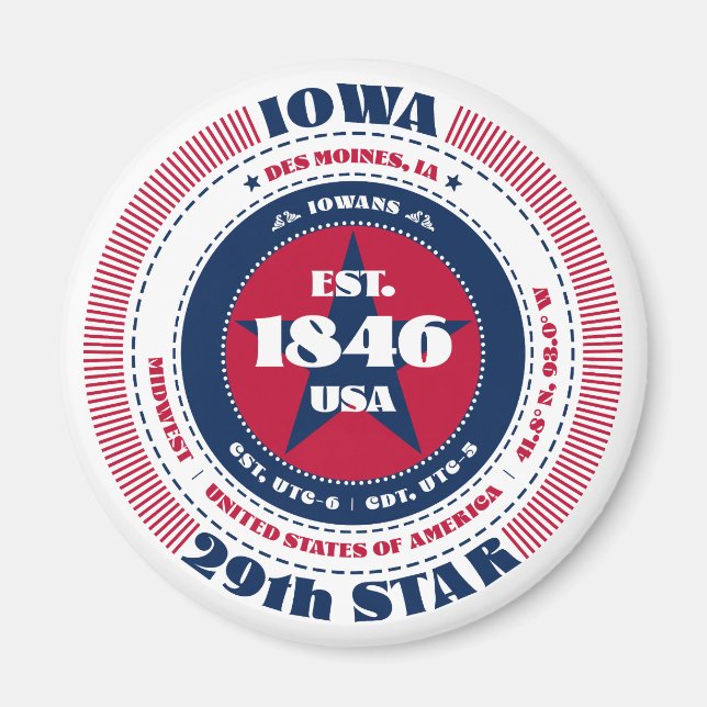 Imán Iowa Circle Typography Souvenir Magnet (Frente)
