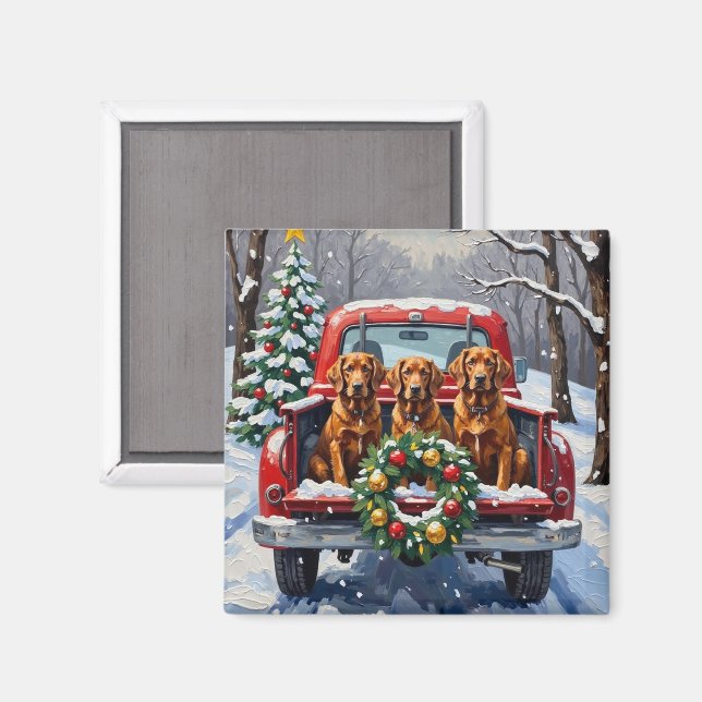 Imán Irish Red Setter Christmas Red Truck Holiday (Anverso/Reverso)