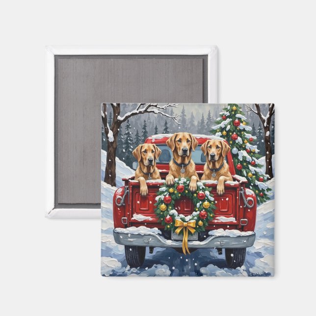 Imán Irish Wolfhound Christmas Red Truck Holiday Gift (Anverso/Reverso)