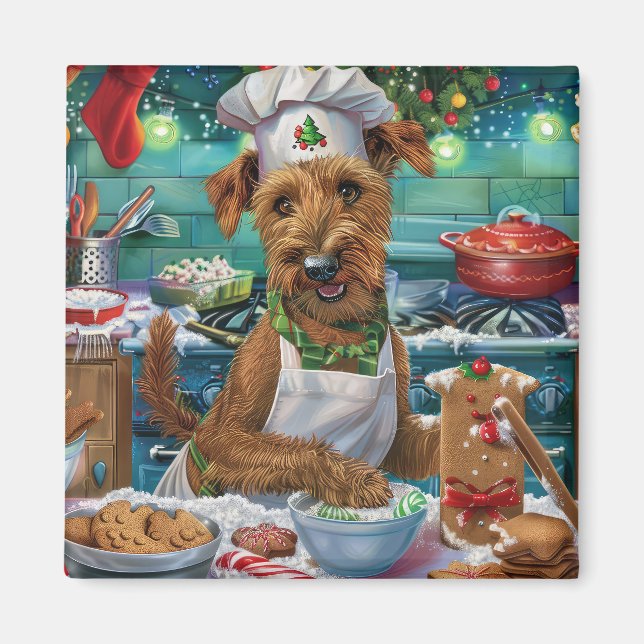 Imán Irlandés Terrier Holiday Baking: Navidades festivo (Frente)