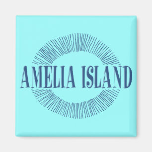 Imán Isla Amelia en azul con diseño solar