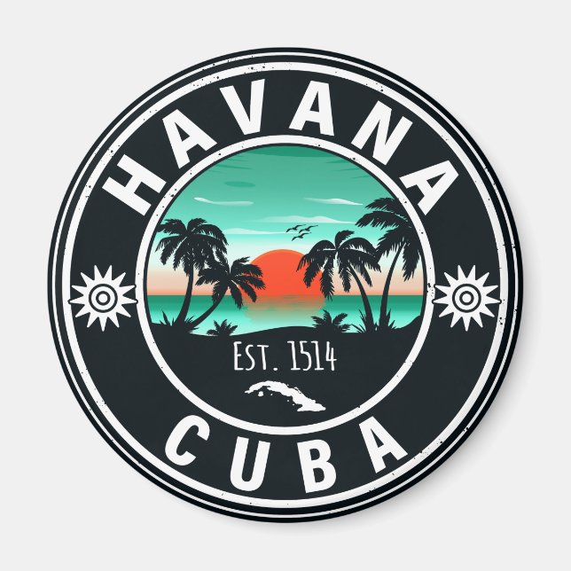 Imán Isla de La Habana Cuba Retro Sunset Souvenirs 60 (Frente)