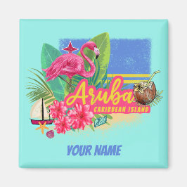 Imán Isla del Caribe Retro de Aruba con Vintage Flaming