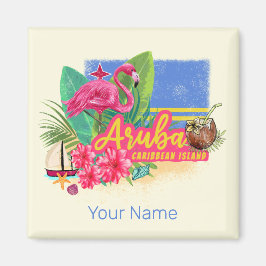 Imán Isla del Caribe Retro de Aruba con Vintage Flaming