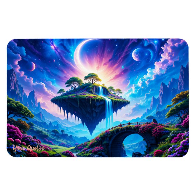 Imán Isla flotante con cascada y luna creciente (Horizontal)