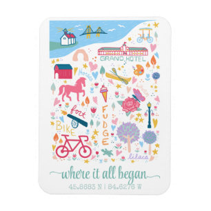 Imán Isla Mackinac Michigan Mapa Personalizado coordena