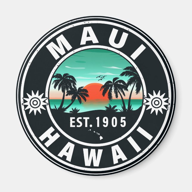 Imán Isla Maui Hawaii Retro Sunset Souvenirs 60 (Frente)