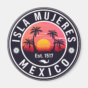 Imán Isla Mujeres México Retro Sunset Souvenirs Palm
