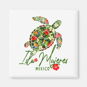 Imán Isla Mujeres México Tortuga Marina Hibisco Tropica