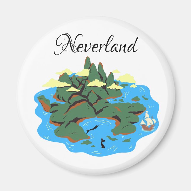 Imán Isla Neverland con sirenas y barco pirata (Frente)