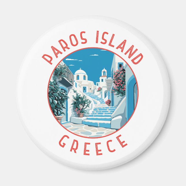 Imán Isla Paros Grecia Círculo retro perturbado (Frente)