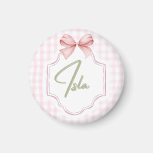 Imán Isla Personalizada Niña Bebé Nursery Bow&Gingham