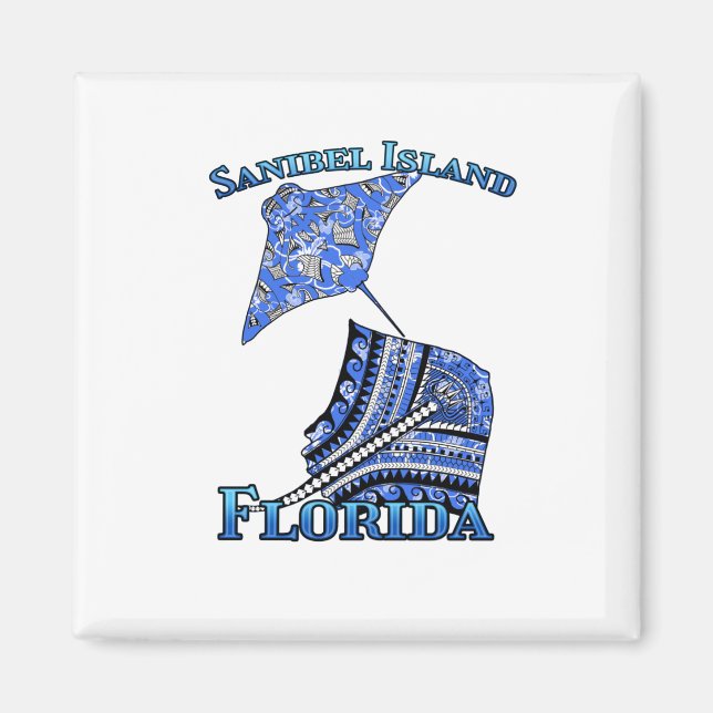 Imán Isla Sanibel Florida Vacaciones Tribal Stingray (Frente)