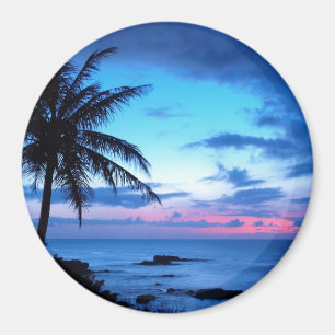 Imán Isla Tropical Beach Ocean Pink Blue Sunset Foto