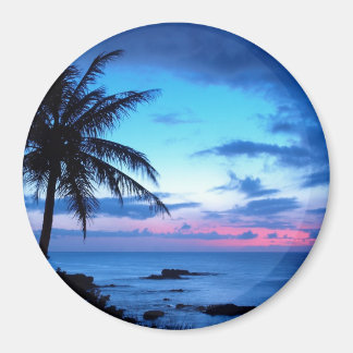 Imán Isla Tropical Beach Ocean Pink Blue Sunset Foto