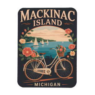 Imán Isla Vintage Mackinac Michigan con bicicleta Flore