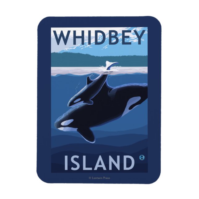 Imán Isla Whidbey, WashingtonOrca y Calf (Vertical)