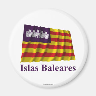 Imán Islas Baleares ondeando bandera con nombre