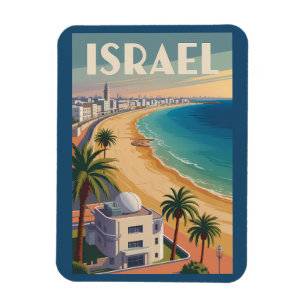 Imán Israel Tel Aviv Ilustración Arte de Viaje Vintage
