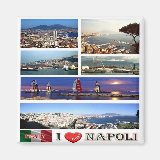 Imán IT - Italia - Nápoles - Amo - Mosaico de Collage (Frente)