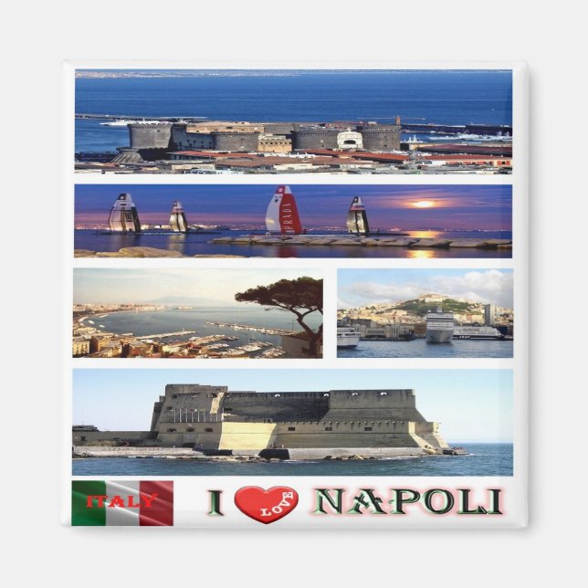 Imán IT - Italia - Nápoles - Amo - Mosaico de Collage (Frente)