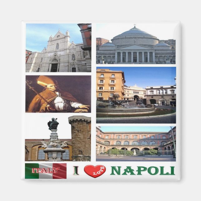Imán IT - Italia - Nápoles - Amo - Mosaico de Collage (Frente)