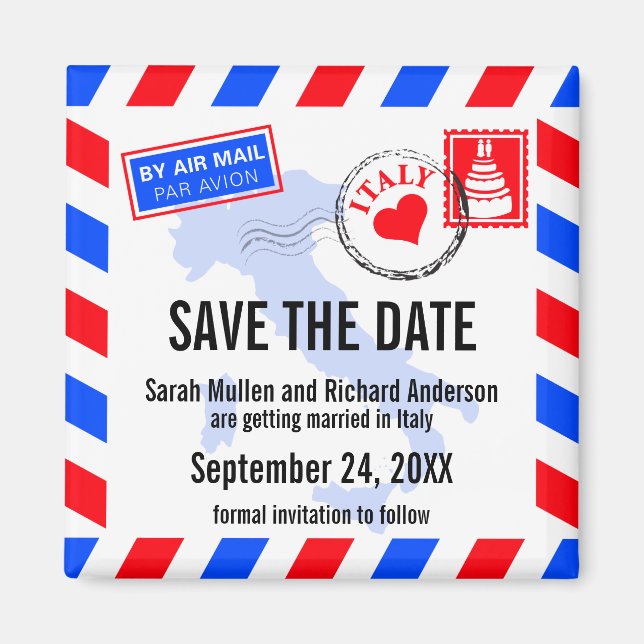 Imán Italia Air Mail Wedding Save the Date (Frente)