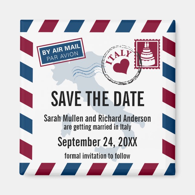 Imán Italia Air Mail Wedding Save the Date (Frente)