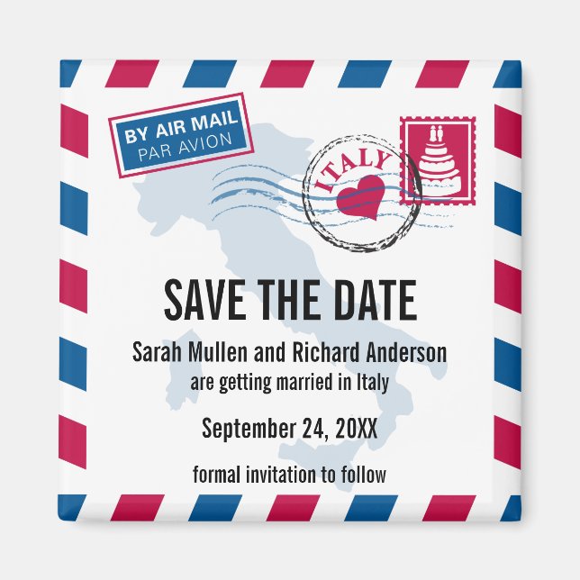 Imán Italia Air Mail Wedding Save the Date (Frente)