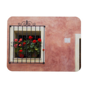 Imán Italia, Asciano, cajas de ventana con primavera fr