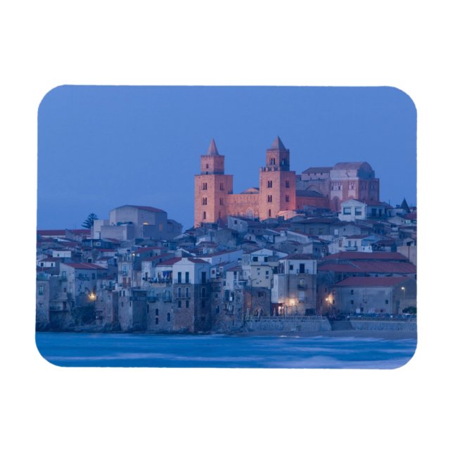 Imán Italia, Sicilia, Cefalu, Vista al Duomo desde (Horizontal)