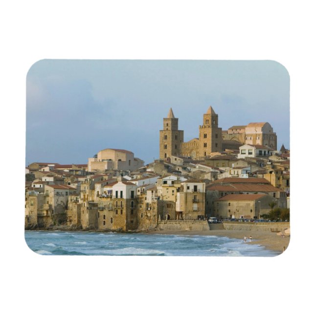 Imán Italia, Sicilia, Cefalu, Vista con el Duomo desde  (Horizontal)